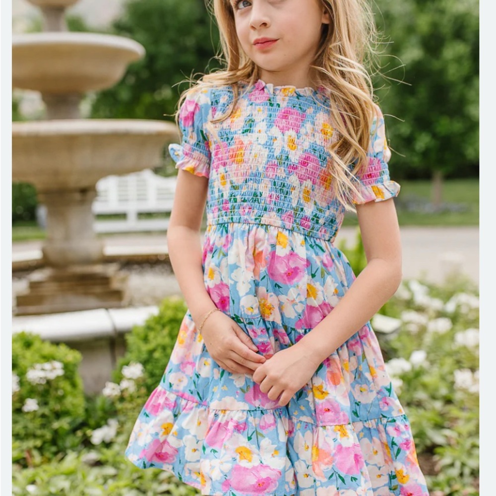 Ivy City Co Pink and Yellow Smocked Sundress